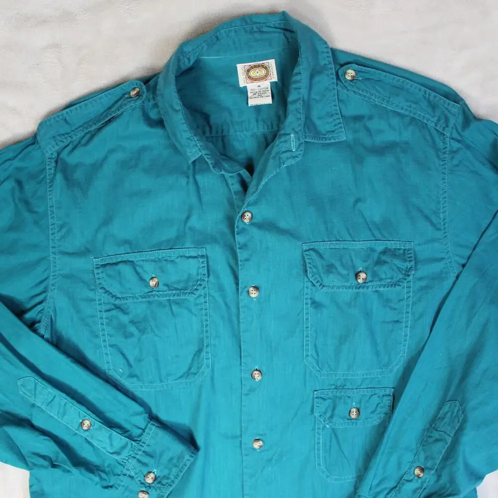 Vintage Banana Republic Safari Shirt Mens Medium Blue Utility Military Button Up